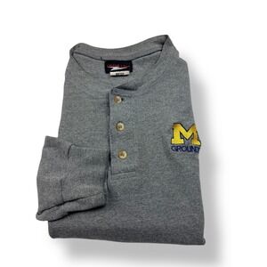 Union Line Gray Waffle Knit Henley Shirt Michigan Wolverines Grounds Logo Mens S